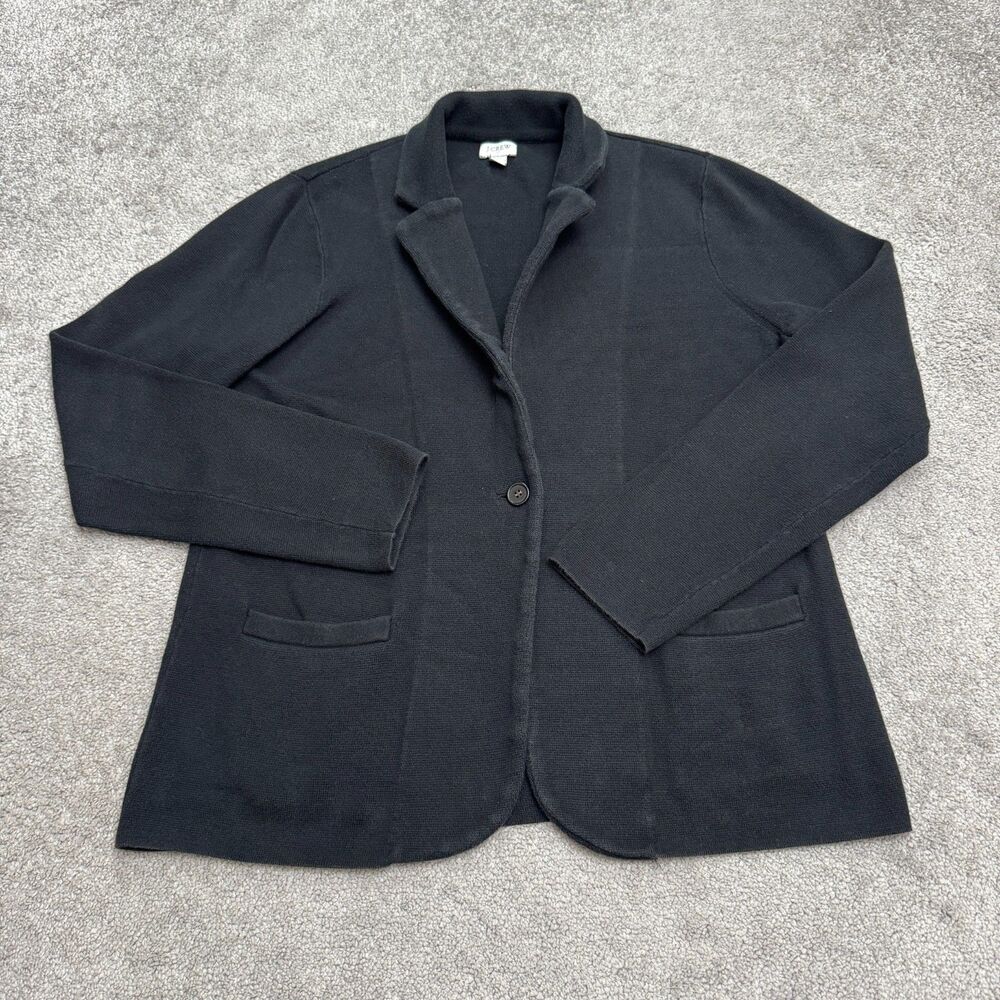 J.Crew Schoolboy Cardigan Sweater Blazer Jacket Womens Large Black Knit Cotton
